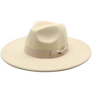 Women's Wool Wide Brim Fedora Hat (Cream)